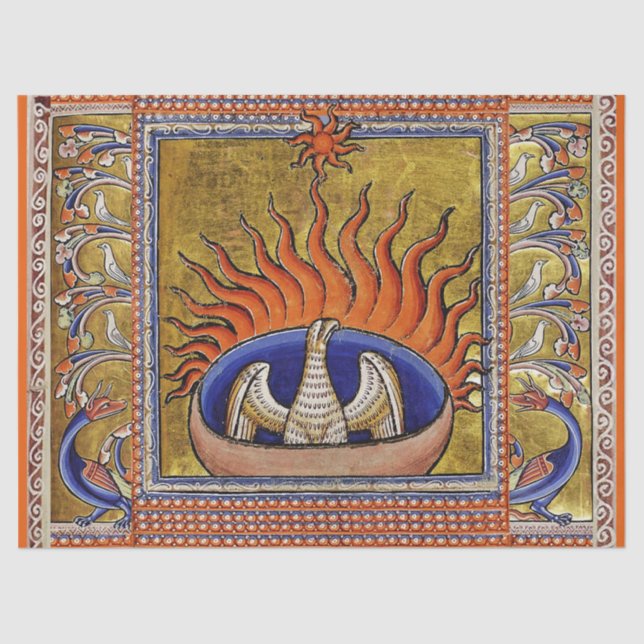 MEDIEVAL BESTIARY,PHOENIX IN RED FLAMES,LIFE TREE TISSUE PAPER (Front)