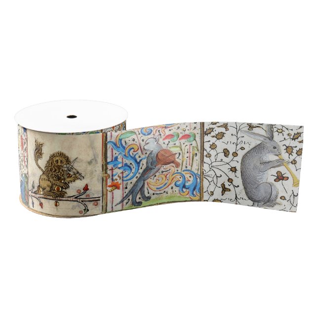 MEDIEVAL BESTIARY PLAYING MUSICAL INSTRUMENTS GROSGRAIN RIBBON (Spool)