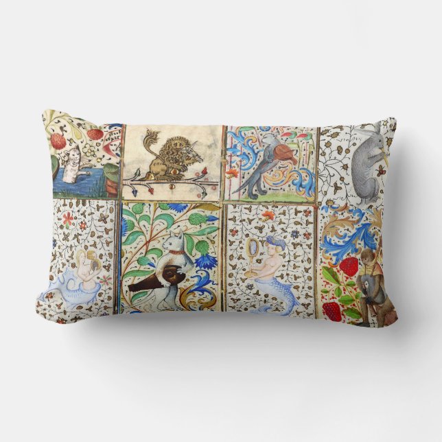 MEDIEVAL BESTIARY PLAYING MUSICAL INSTRUMENTS LUMBAR CUSHION (Front)
