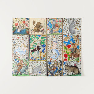 MEDIEVAL BESTIARY PLAYING MUSICAL INSTRUMENTS TAPESTRY