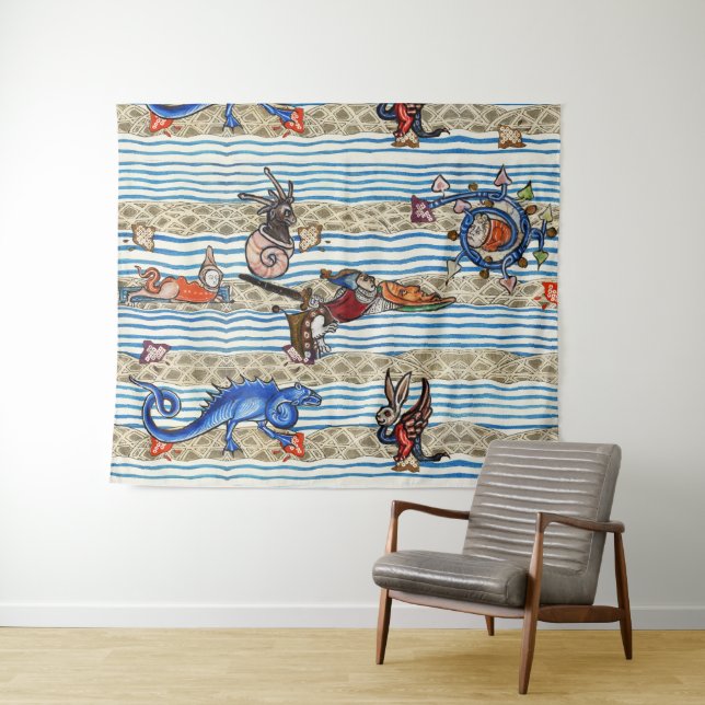MEDIEVAL BESTIARY,SEA  MONSTERS FANTASY ANIMALS TAPESTRY (In Situ (Horizontal))