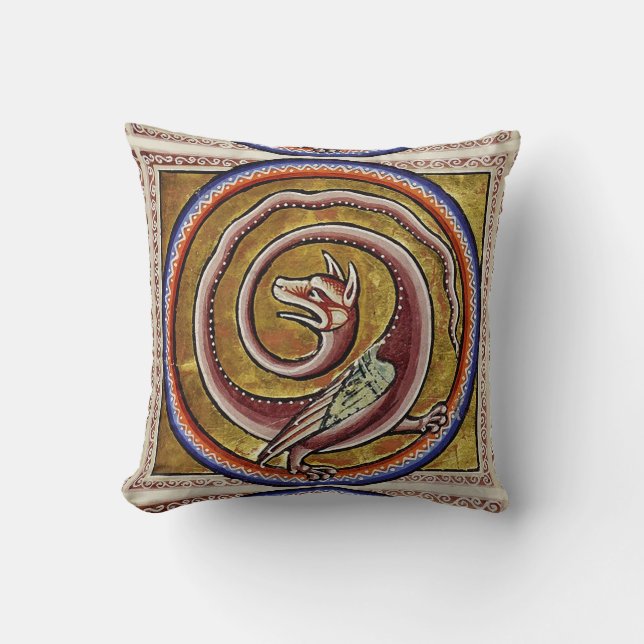 MEDIEVAL BESTIARY, SNAKE DRAGON CIRCLES CUSHION (Front)