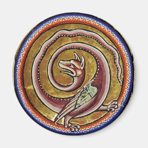 MEDIEVAL BESTIARY, SNAKE DRAGON CIRCLES   MAGNET