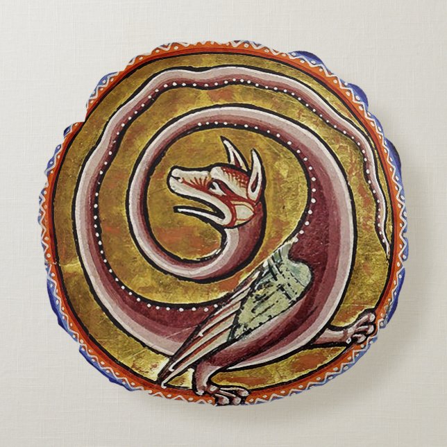 MEDIEVAL BESTIARY, SNAKE DRAGON CIRCLES  ROUND CUSHION (Front)