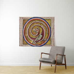MEDIEVAL BESTIARY, SNAKE DRAGON CIRCLES TAPESTRY