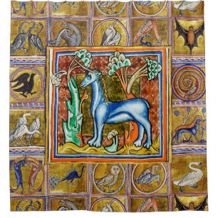 MEDIEVAL BESTIARY,UNICORN,FANTASTIC ANIMALS SHOWER CURTAIN