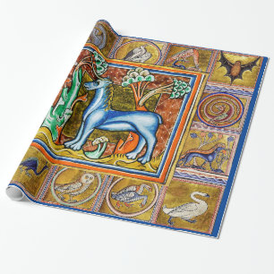 MEDIEVAL BESTIARY,UNICORN,FANTASTIC ANIMALS WRAPPING PAPER