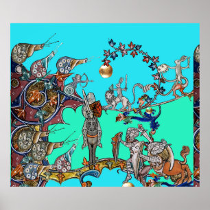 MEDIEVAL BESTIARY WAR, KNIGHTS,GIANT SNAILS Blue Poster
