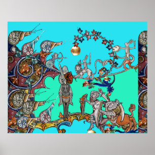 MEDIEVAL BESTIARY WAR, KNIGHTS,GIANT SNAILS Blue Poster