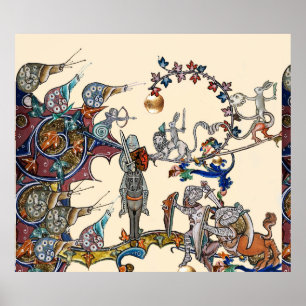 MEDIEVAL BESTIARY WAR, KNIGHTS,GIANT SNAILS Cream  Poster