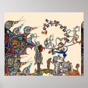 MEDIEVAL BESTIARY WAR, KNIGHTS,GIANT SNAILS Cream  Poster
