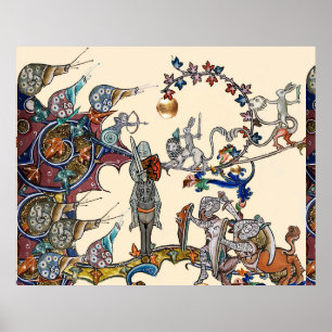 MEDIEVAL BESTIARY WAR, KNIGHTS,GIANT SNAILS Cream  Poster