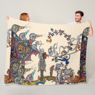 MEDIEVAL BESTIARY WAR, KNIGHTS,GIANT SNAILS Green Fleece Blanket
