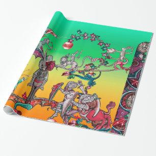 MEDIEVAL BESTIARY WAR, KNIGHTS,GIANT SNAILS Green  Wrapping Paper