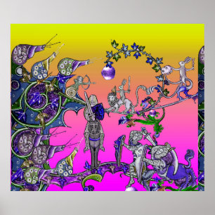 MEDIEVAL BESTIARY WAR, KNIGHTS,GIANT SNAILS Pink  Poster