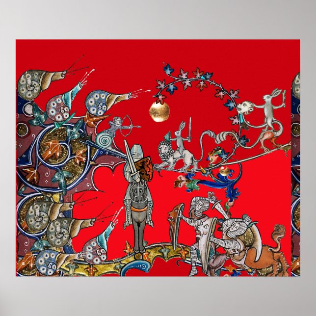 MEDIEVAL BESTIARY WAR, KNIGHTS,GIANT SNAILS Red Poster (Front)