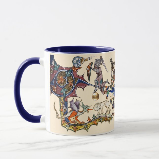 MEDIEVAL BESTIARY WAR Snail vs Knight ,Dragon.Lion Mug (Left)