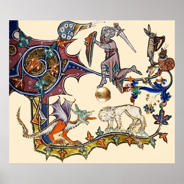 MEDIEVAL BESTIARY WAR Snail vs Knight ,Dragon.Lion Poster (Front)