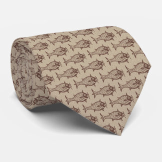 Medieval Block-Printed Fish Neck Tie