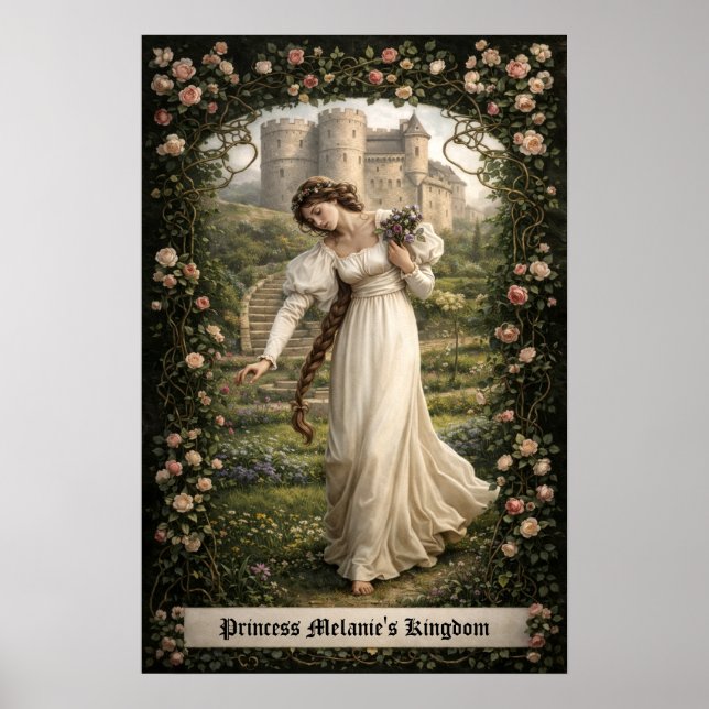Medieval Castle & Princess Gathering Flowers Poster (Front)