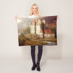 Medieval Castle River Run Fleece Blanket