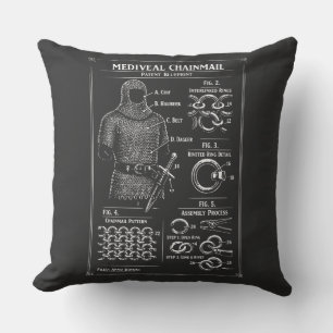 Medieval Chainmail Patent Blueprint Cushion