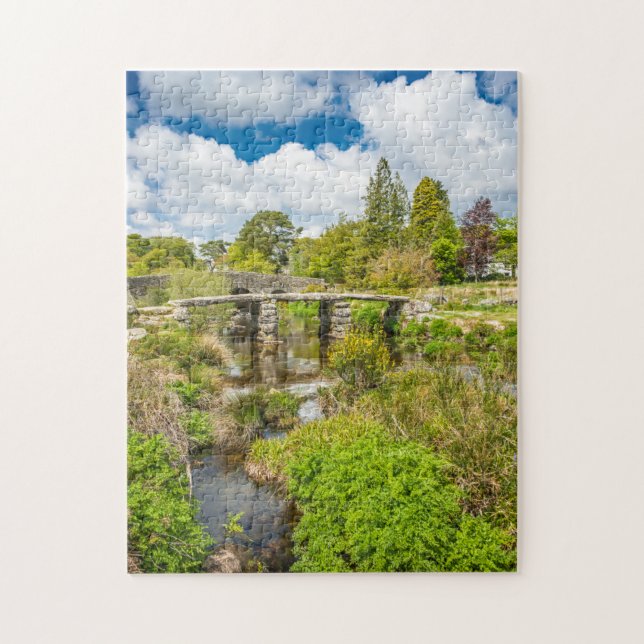 Medieval clapper bridge over river in Dartmoor UK Jigsaw Puzzle (Vertical)