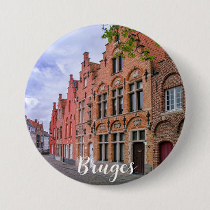 Medieval colorful brick houses in Bruges, Belgium 7.5 Cm Round Badge