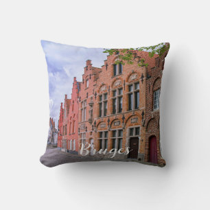 Medieval colorful brick houses in Bruges, Belgium Cushion