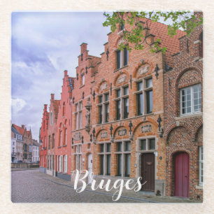Medieval colorful brick houses in Bruges, Belgium Glass Coaster