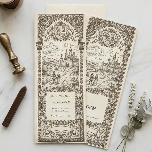 Medieval Crest Wedding Bookmark Save The Date Invitation (Creator Uploaded)