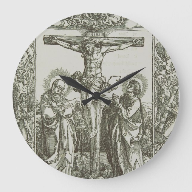 Medieval Crucifixion Of Jesus Christ Woodcut Art Large Clock (Front)