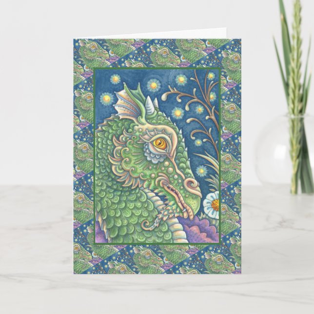 MEDIEVAL DRAGON HEAD PORTRAIT, WHIMSICAL FANTASY CARD (Front)