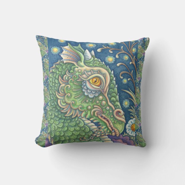 MEDIEVAL DRAGON HEAD PORTRAIT, WHIMSICAL FANTASY CUSHION (Front)