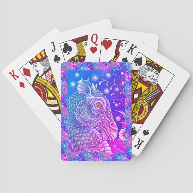 MEDIEVAL DRAGON HEAD PORTRAIT, WHIMSICAL FANTASY PLAYING CARDS (Back)