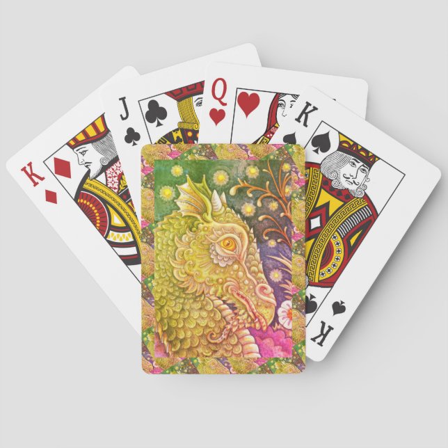 MEDIEVAL DRAGON HEAD PORTRAIT, WHIMSICAL FANTASY PLAYING CARDS (Back)