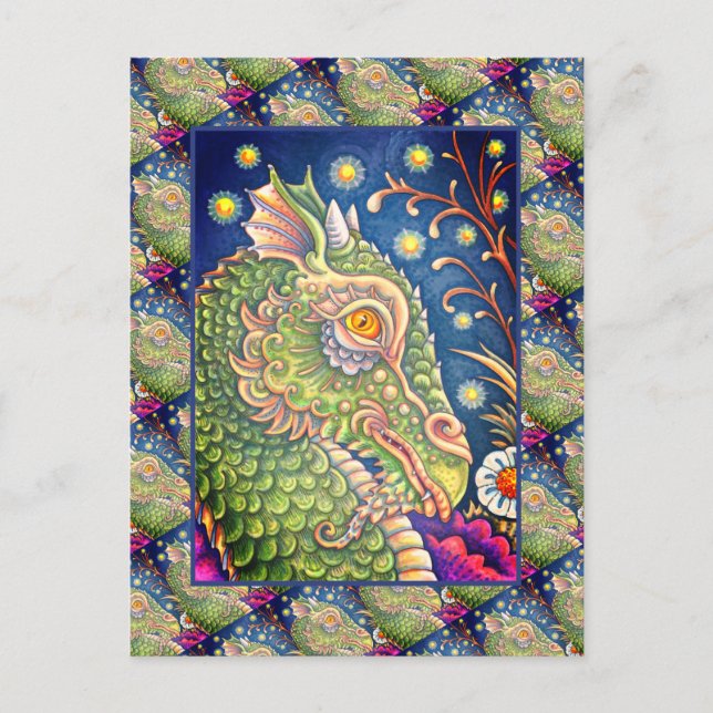 MEDIEVAL DRAGON HEAD PORTRAIT, WHIMSICAL FANTASY POSTCARD (Front)