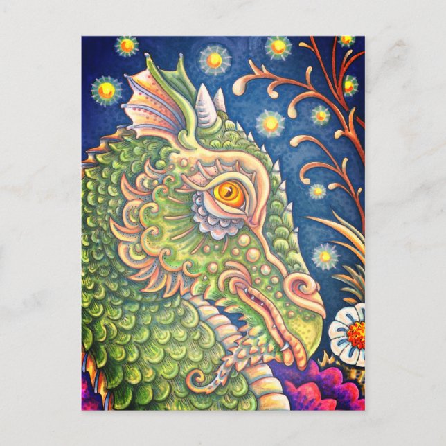MEDIEVAL DRAGON HEAD PORTRAIT, WHIMSICAL FANTASY POSTCARD (Front)