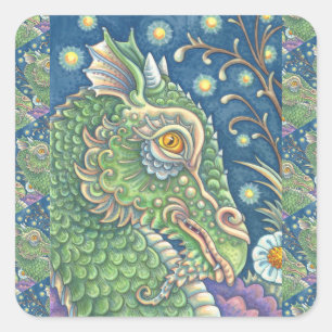MEDIEVAL DRAGON HEAD PORTRAIT, WHIMSICAL FANTASY SQUARE STICKER