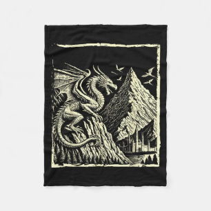 Medieval Dragon Mountain Castle Mythical Men Women Fleece Blanket