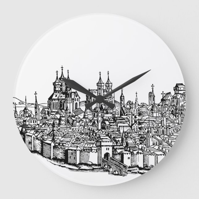 Medieval Erfurt Premium Chronicle of Thuringia Art Large Clock (Front)