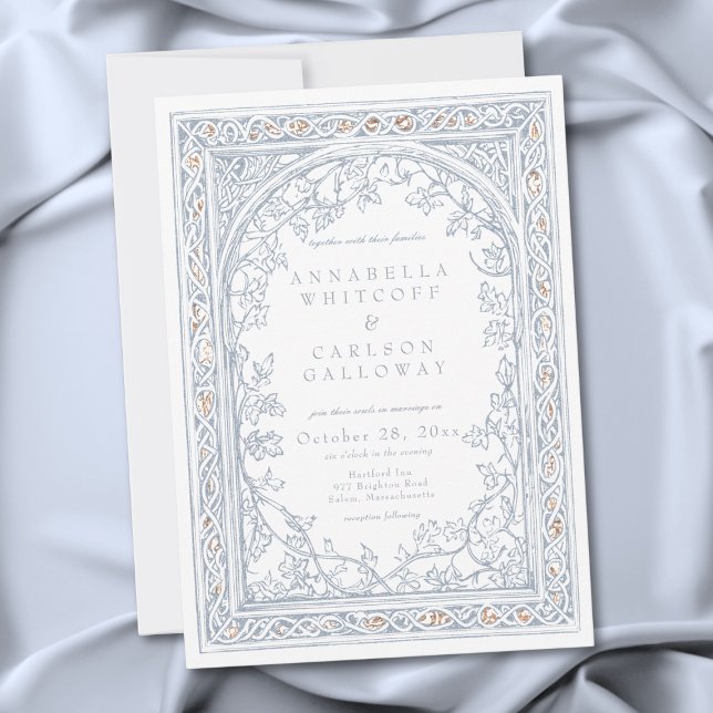 Medieval Fantasy Arch Blue & Gold Etching Wedding Invitation (Medieval Fantasy Arch Blue & Gold Etching Wedding Invitation)