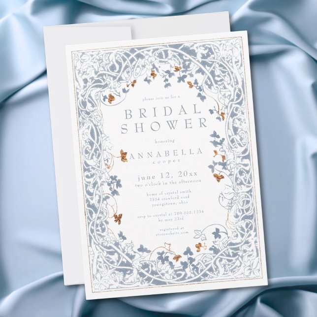 Medieval Fantasy Blue Gold Etching Bridal Shower Invitation (Medieval Fantasy Blue Gold Etching Bridal Shower Invitation)