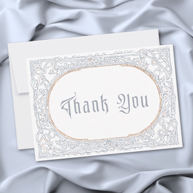 Medieval Fantasy Blue & Gold Etching Wedding Thank You Card (Medieval Fantasy Blue & Gold Etching Wedding Thank You Card)