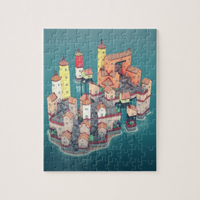 Medieval Fantasy Fortress Island Town Illustration Jigsaw Puzzle (Vertical)