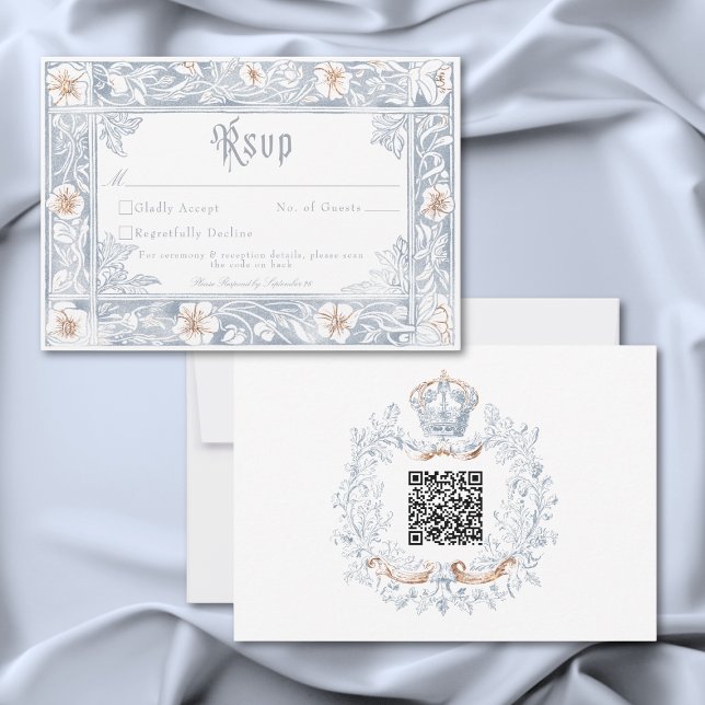 Medieval Fantasy Frame Blue Gold Etching Wedding RSVP Card (Medieval Fantasy Frame Blue Gold Etching Wedding RSVP Card)