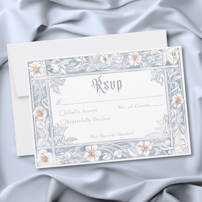 Medieval Fantasy Frame Blue Gold Etching Wedding RSVP Card (Medieval Fantasy Frame Blue Gold Etching Wedding RSVP Card)