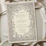 Medieval Fantasy Vintage Black Etching Wedding Invitation<br><div class="desc">Step into a Medieval Fairytale with this fantasy design. Featuring a romantic engraving sketch style arched botanical frame on the front and a knight and lady sketch illustration on the back, it is perfect for a storybook ceremony. The aged parchment paper background adds a vintage touch. This elegant, hand-drawn look...</div>