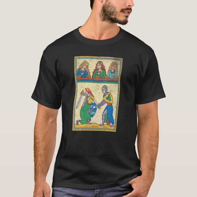 Medieval Fight Retro Tarot Card medieval Cool Vint T-Shirt (Front)