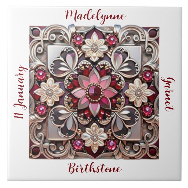 Medieval Garnet Crest Birthstone Ceramic Tile (Front)